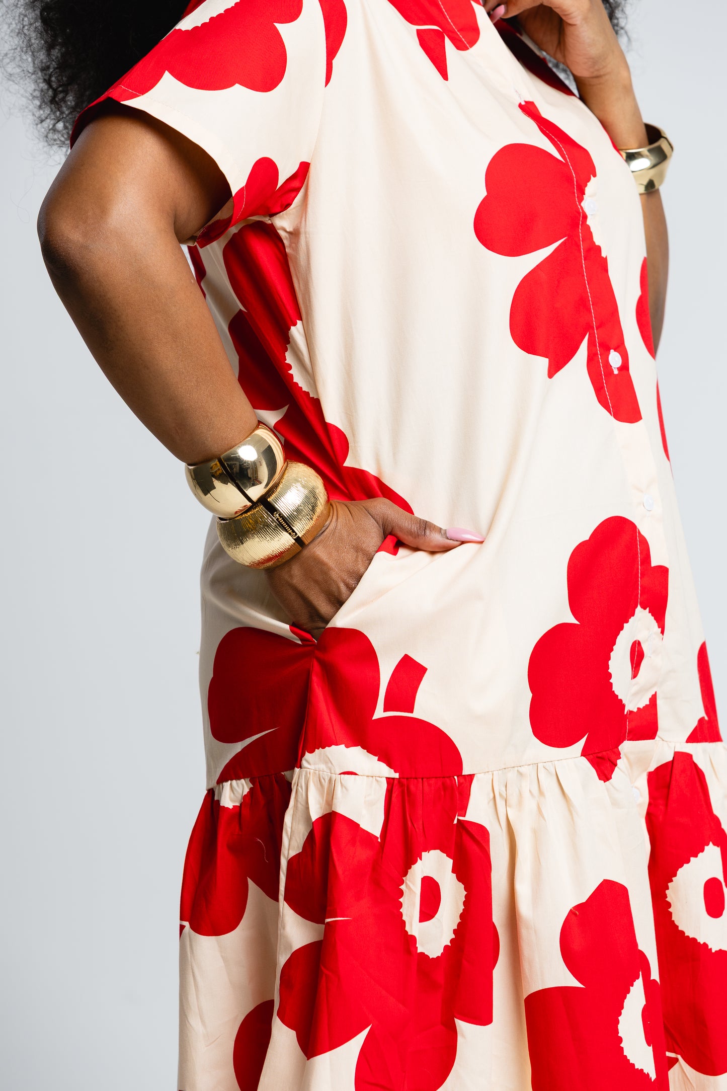 Red Print Drop-waist Dress