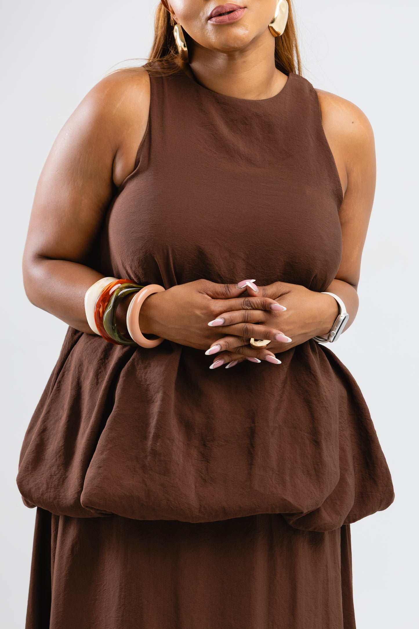 Brown balloon skirt set