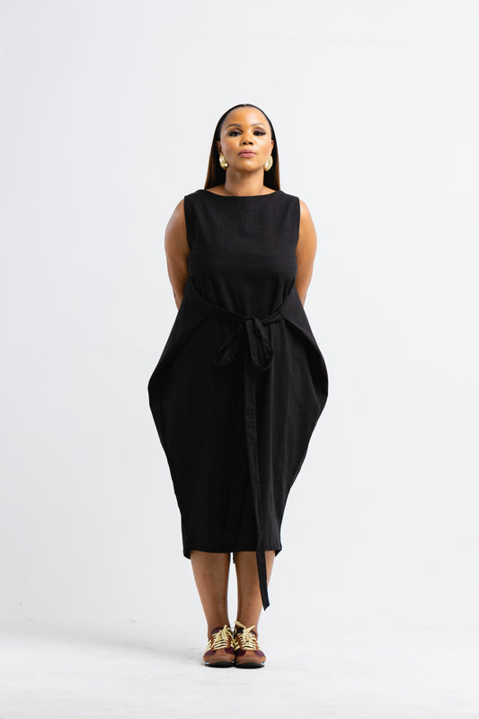 Black linen dress
