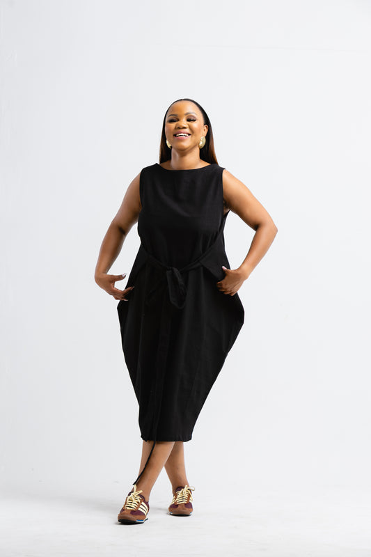 Black linen dress