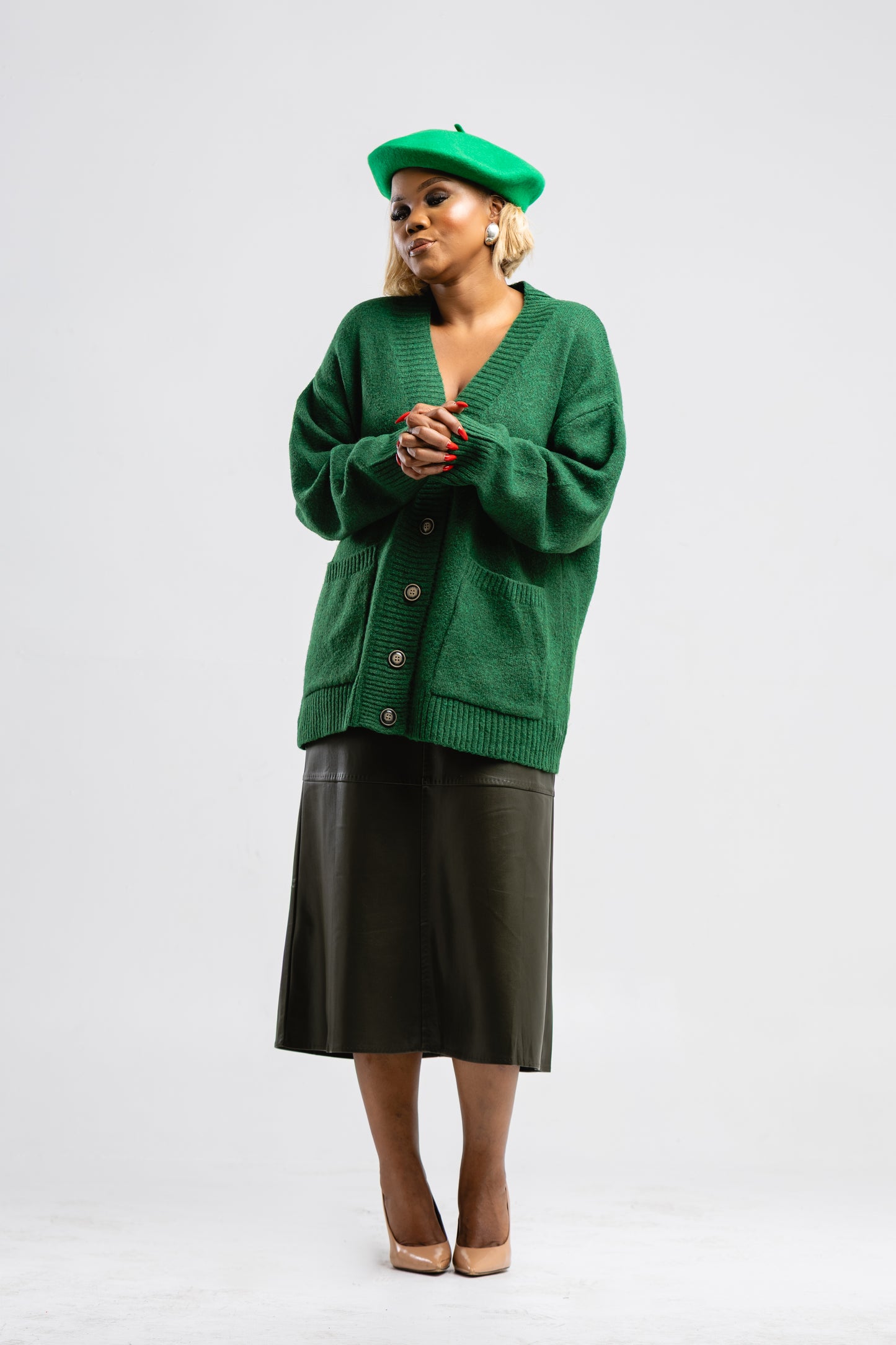 Green medium length cardigan
