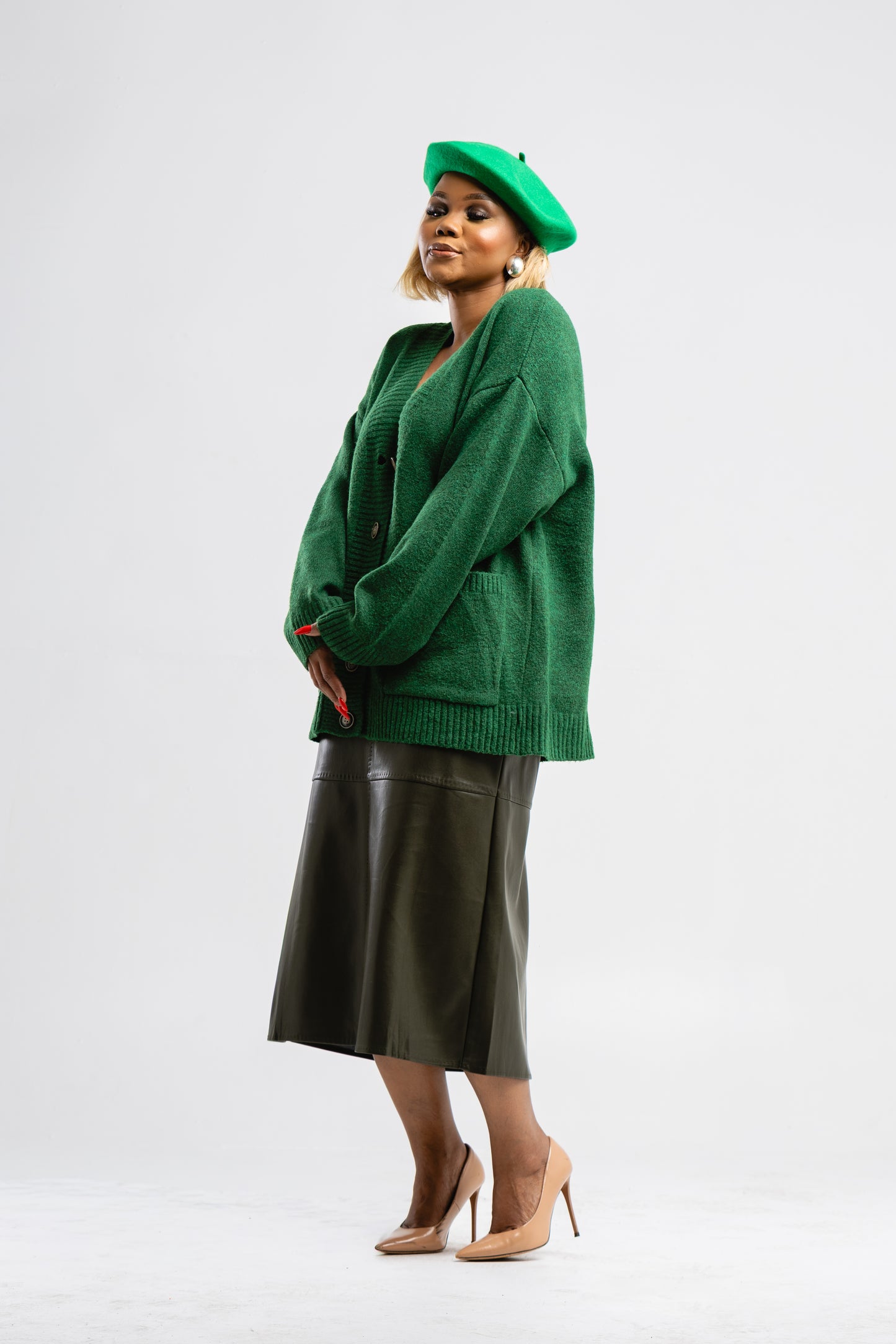 Green medium length cardigan