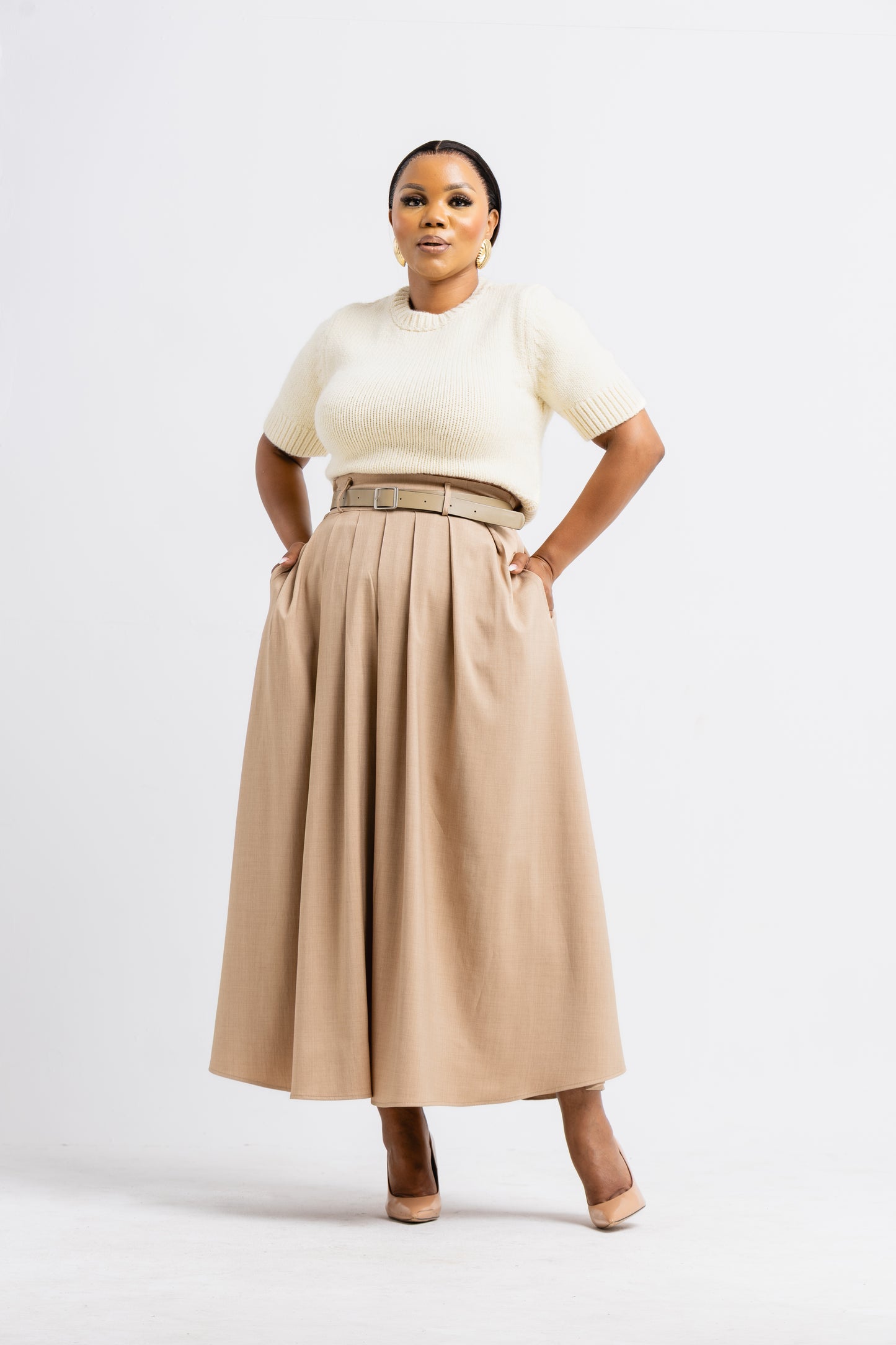 BEIGE PLEATED SKIRT