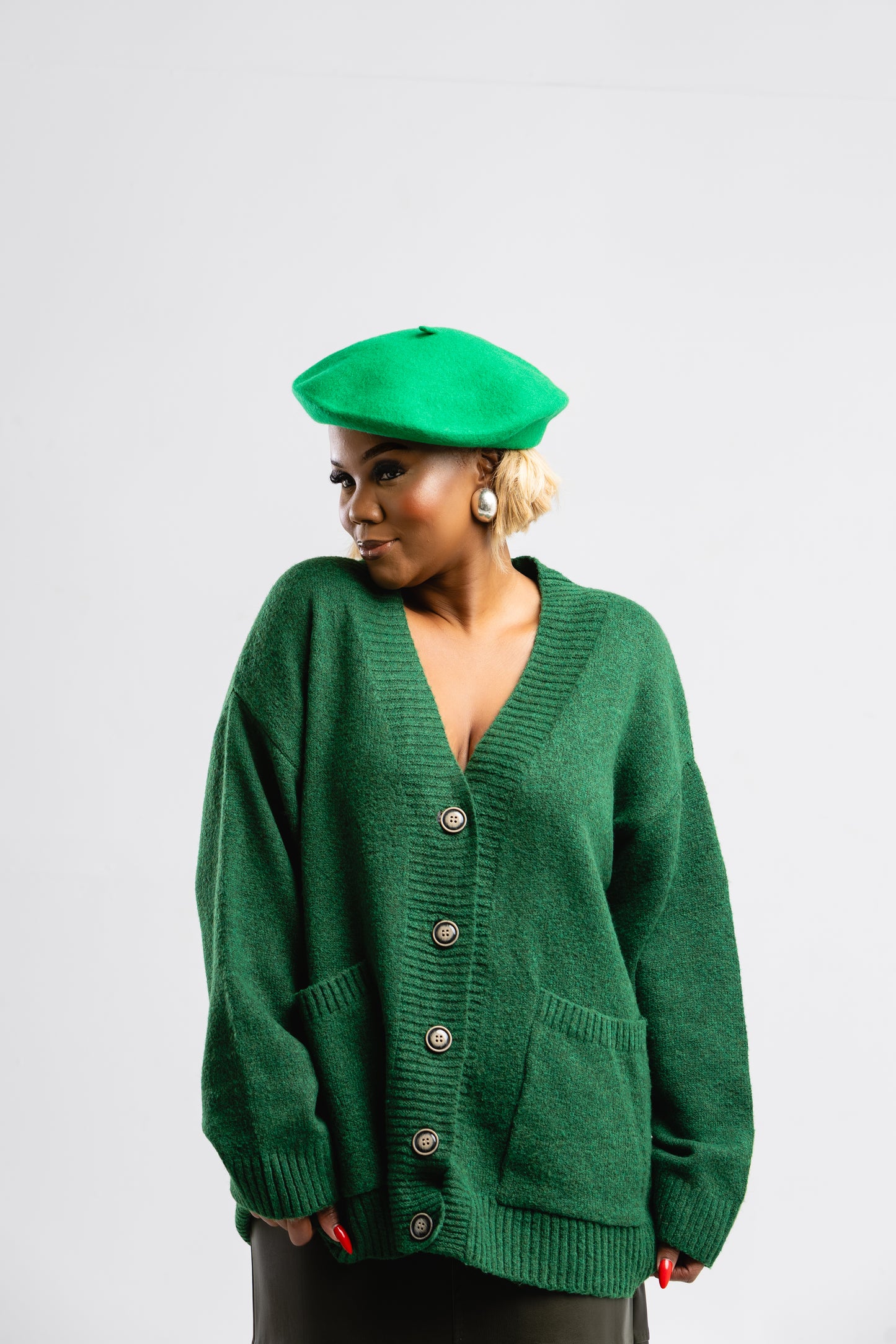 Green medium length cardigan