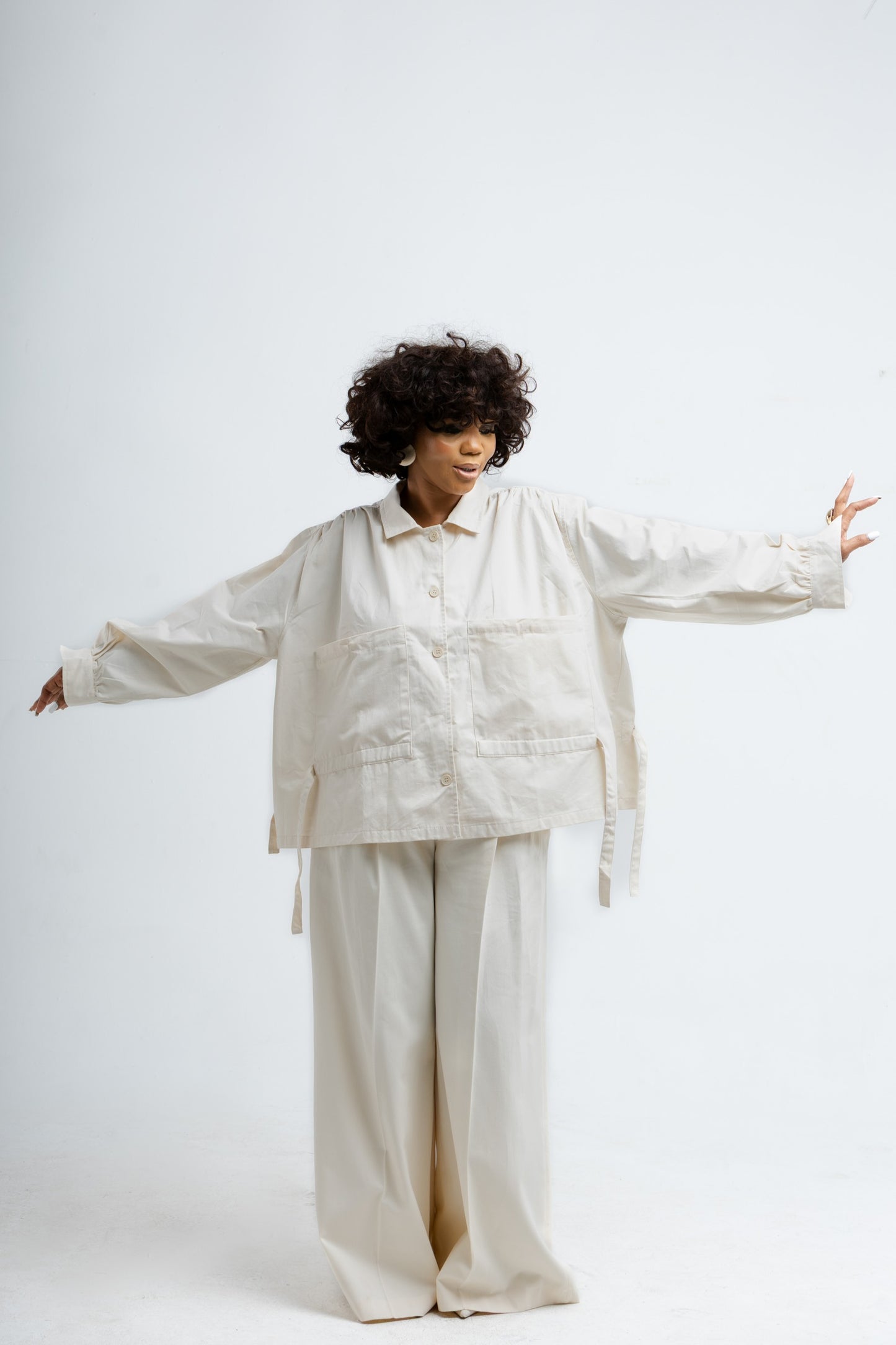 Cream Cinched Waist Balloon Jacket