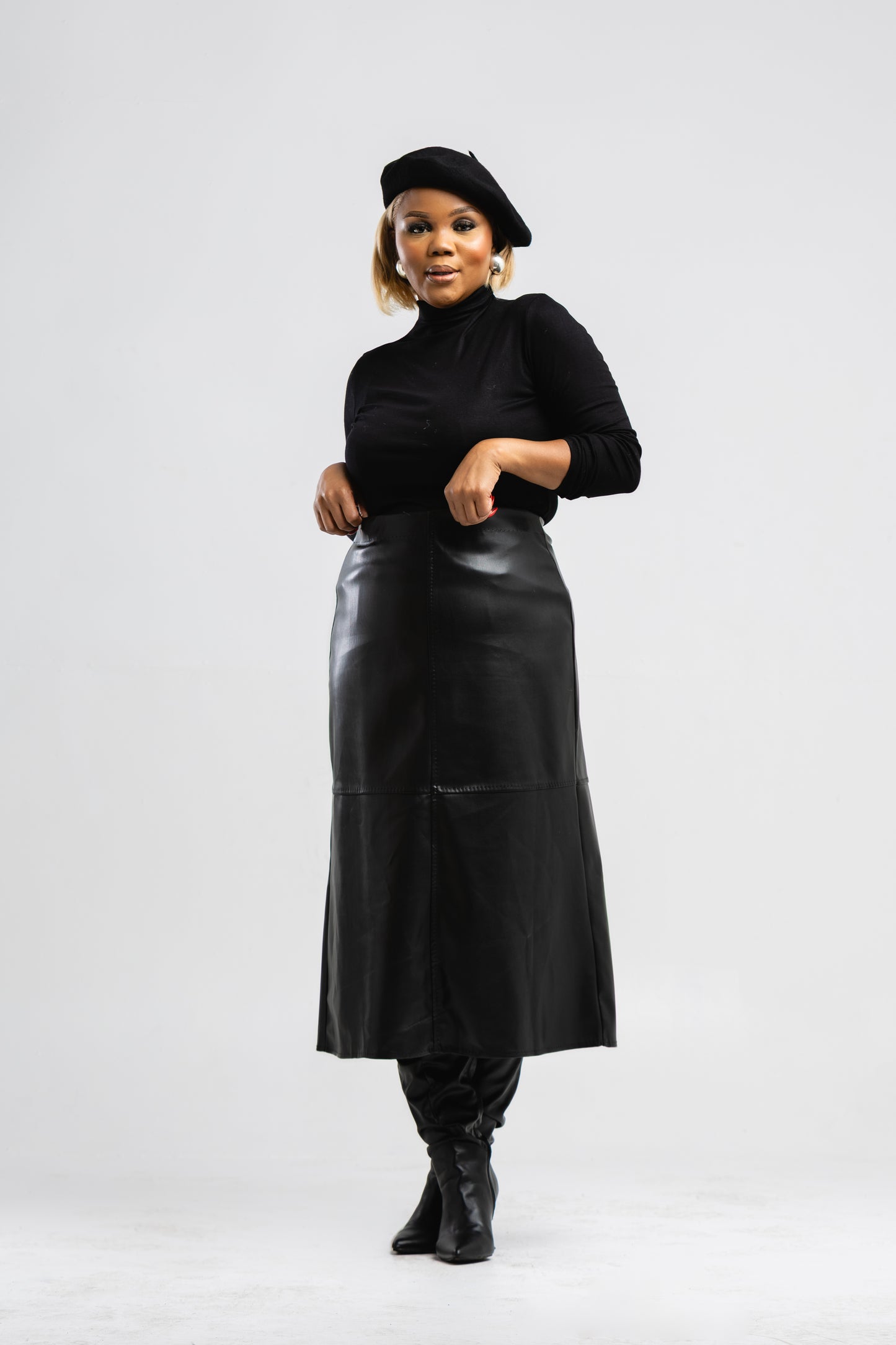 Black PU leather skirt