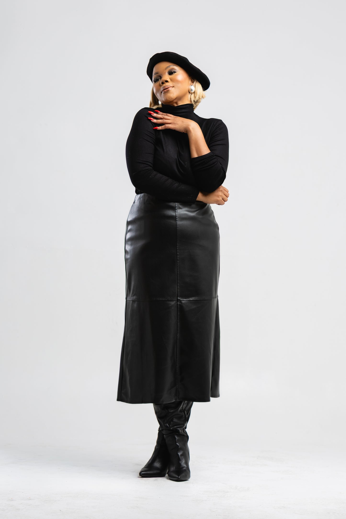 Black PU leather skirt