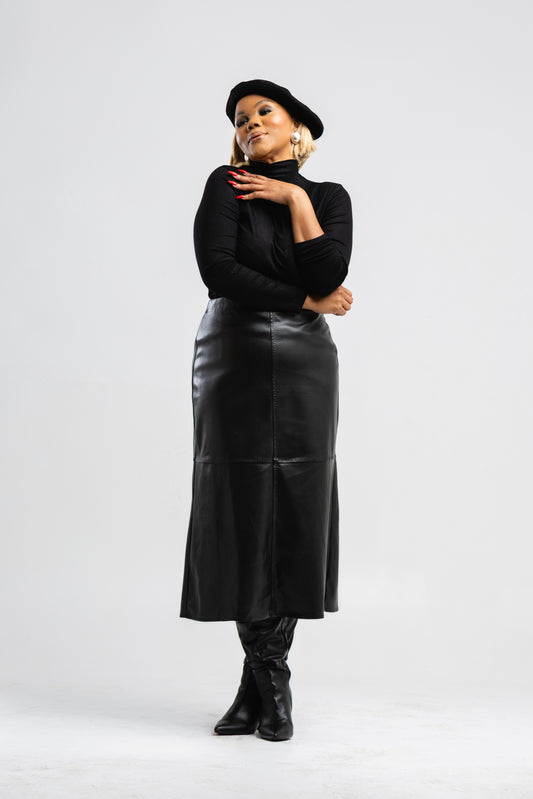 Black PU leather skirt
