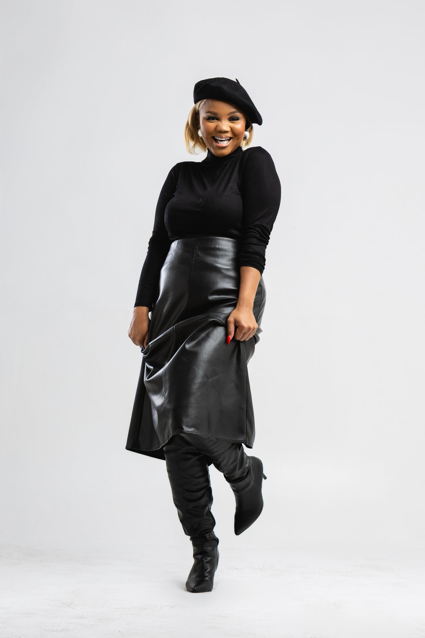Black PU leather skirt
