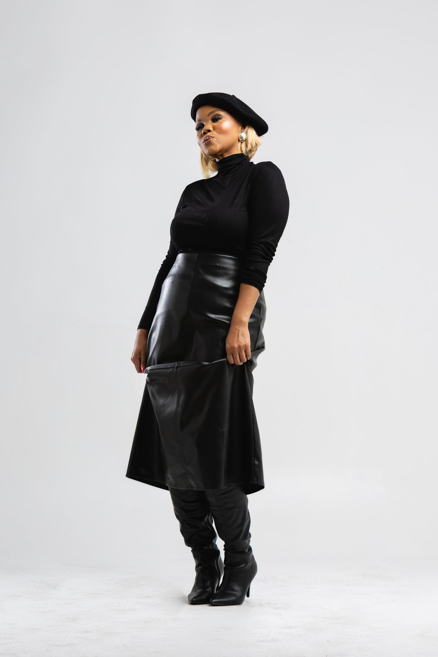 Black PU leather skirt
