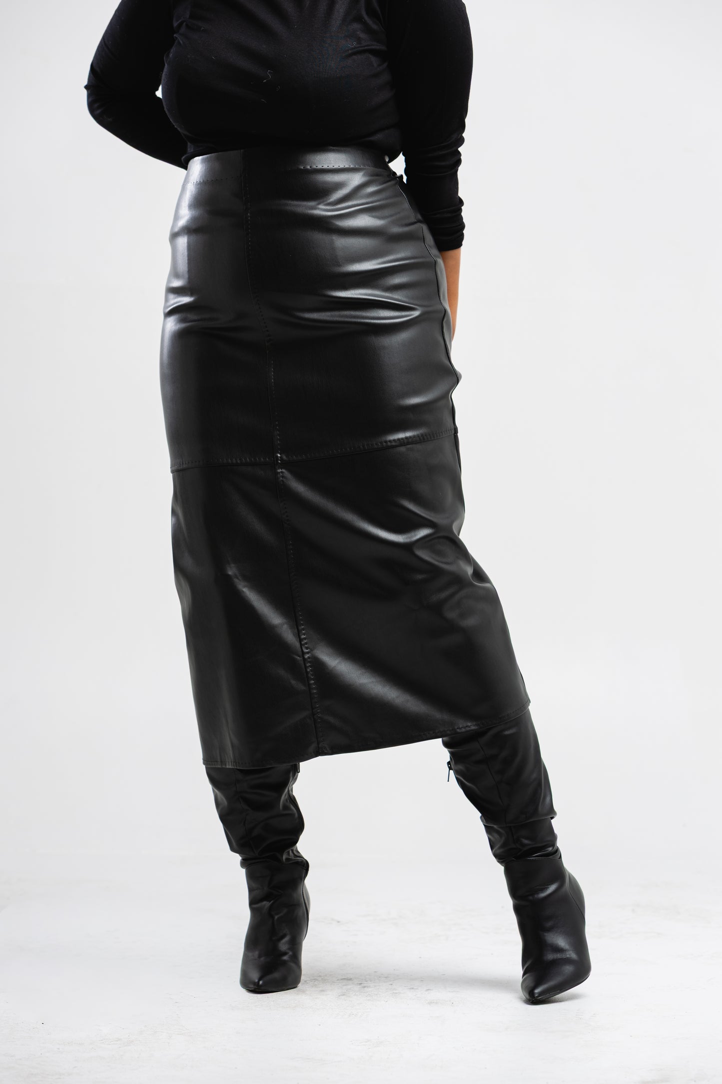 Black PU leather skirt