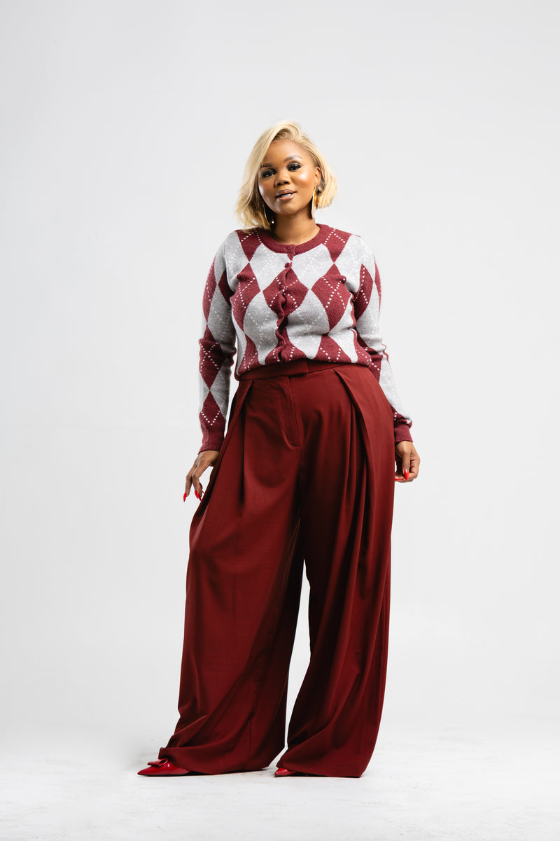 Burgundy diamond cardigan
