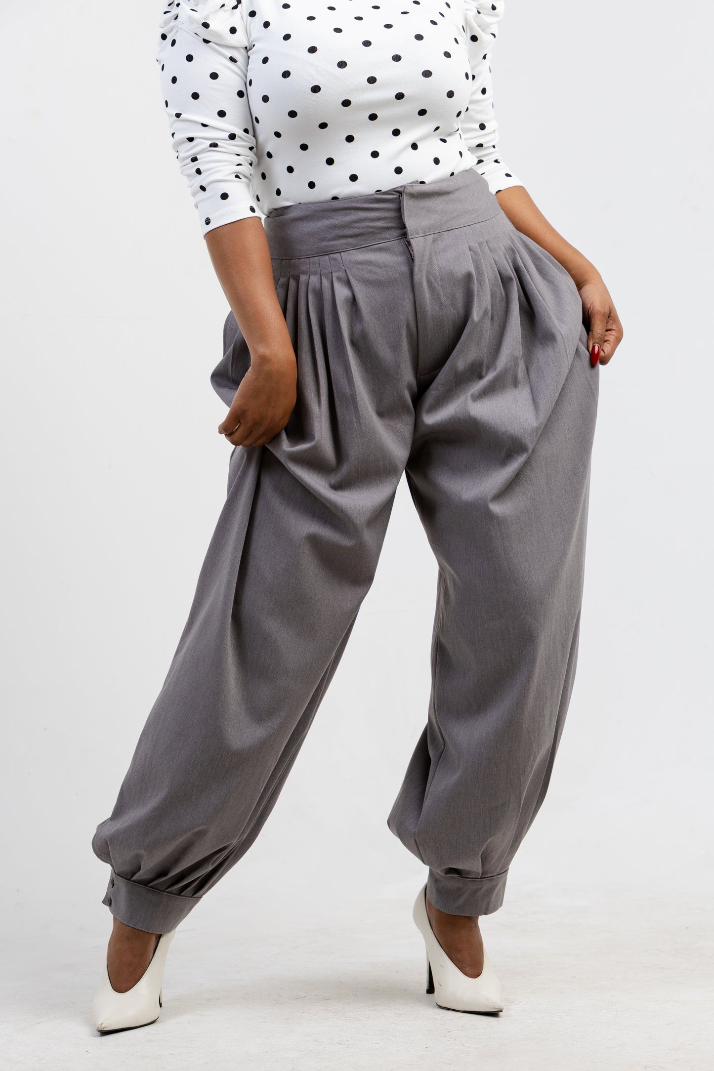 GREY FRONT PLEAT PANTS
