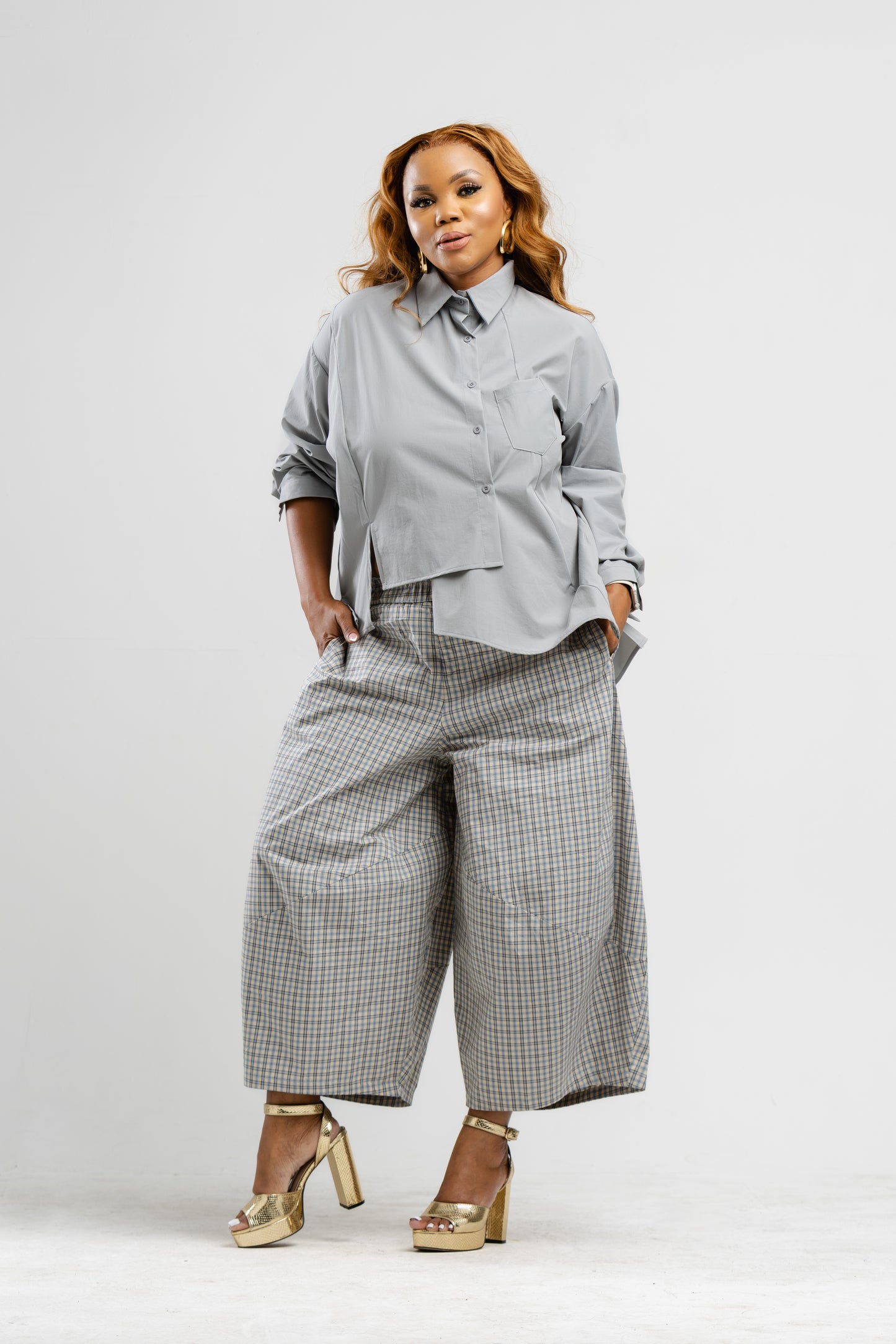 Checkered barrel pants