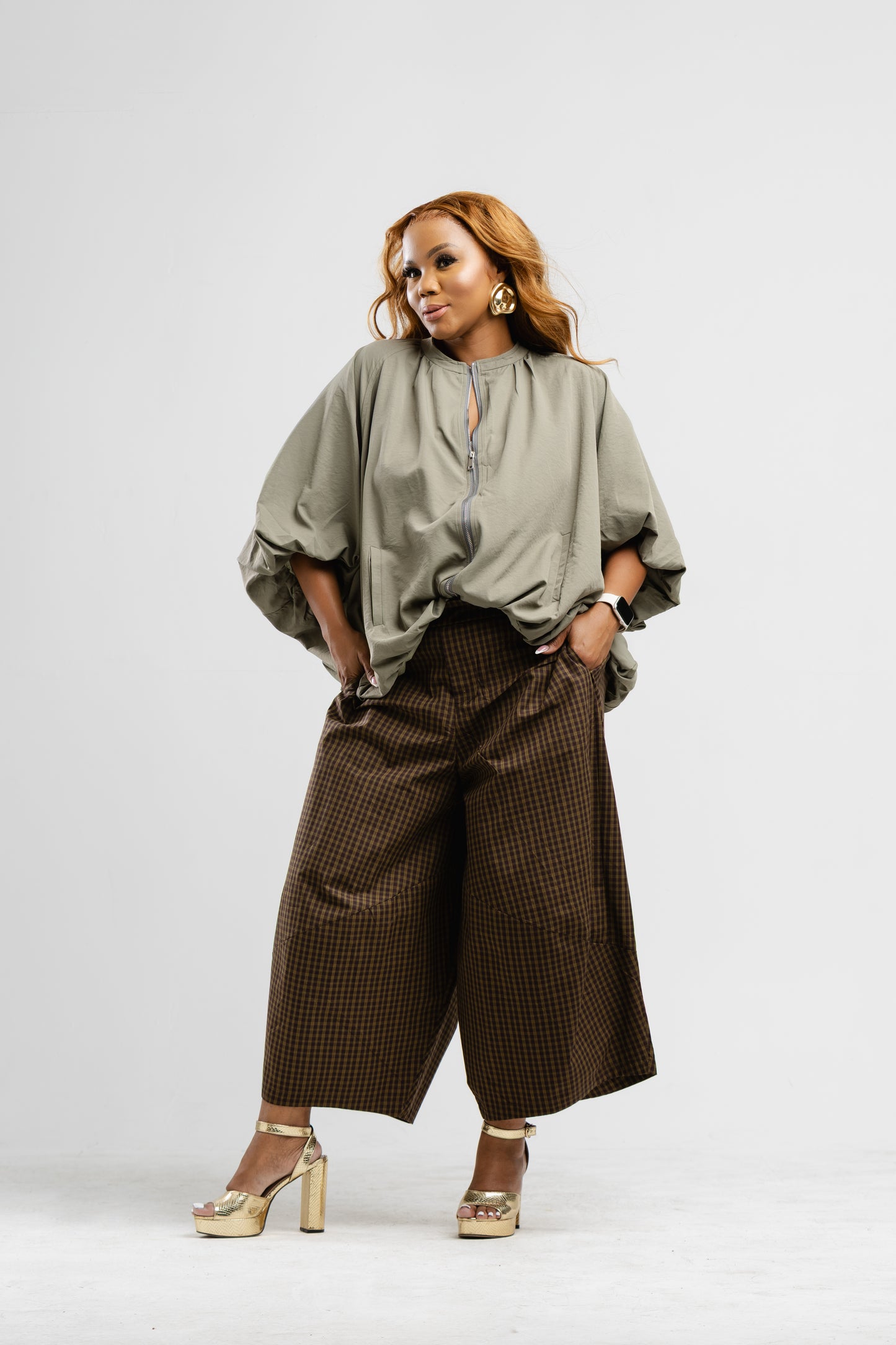 Checkered barrel pants