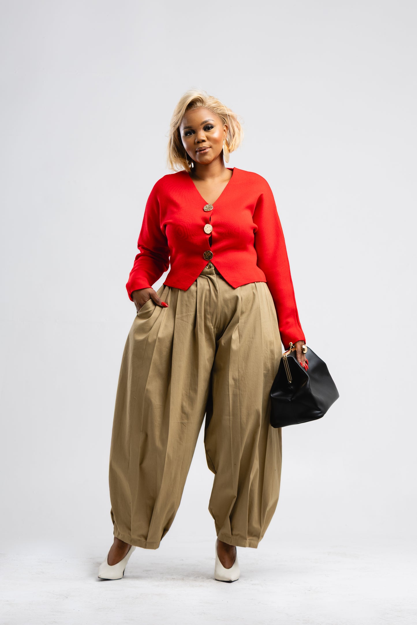 Red crop cardigan