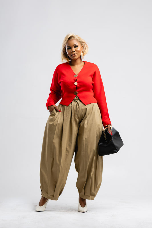 Red crop cardigan