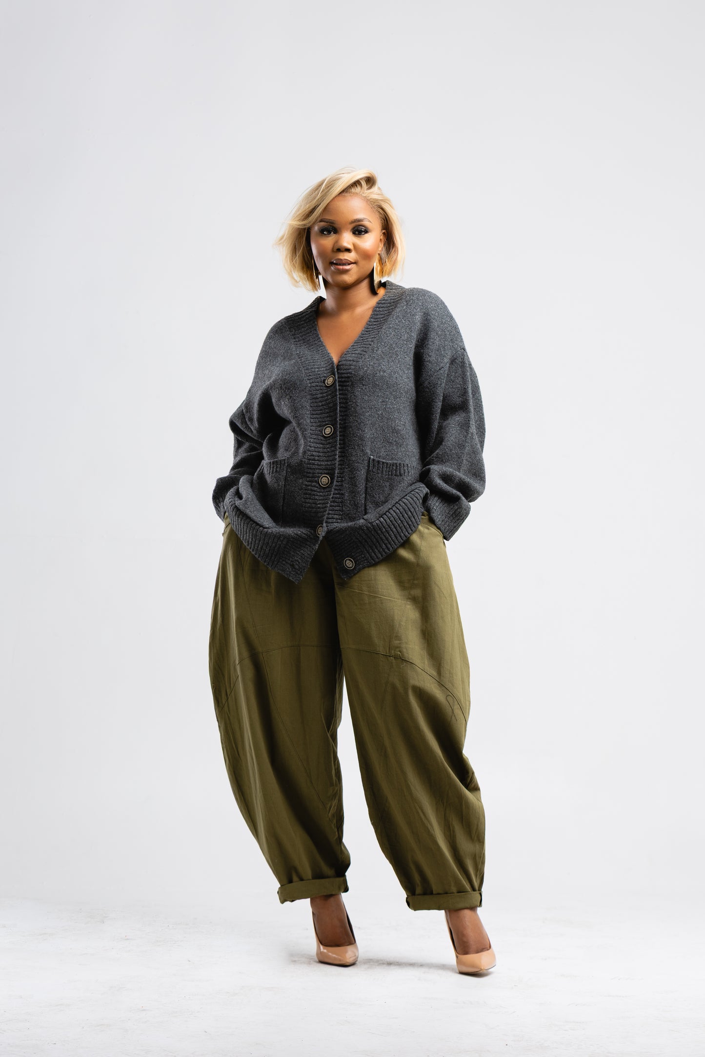 Grey medium length cardigan