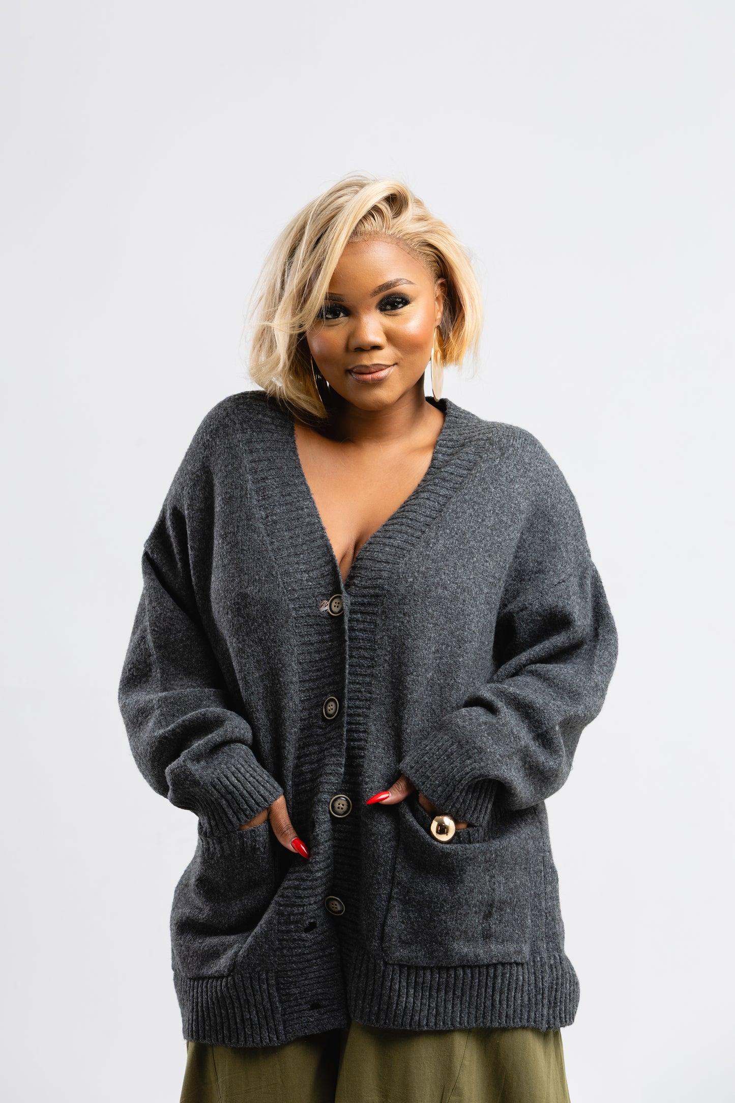 Grey medium length cardigan