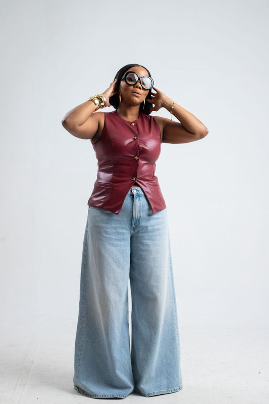 Burgundy PU Leather WaistCoat