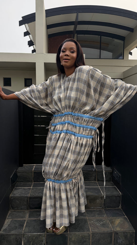 Sky Check Ruched Dress