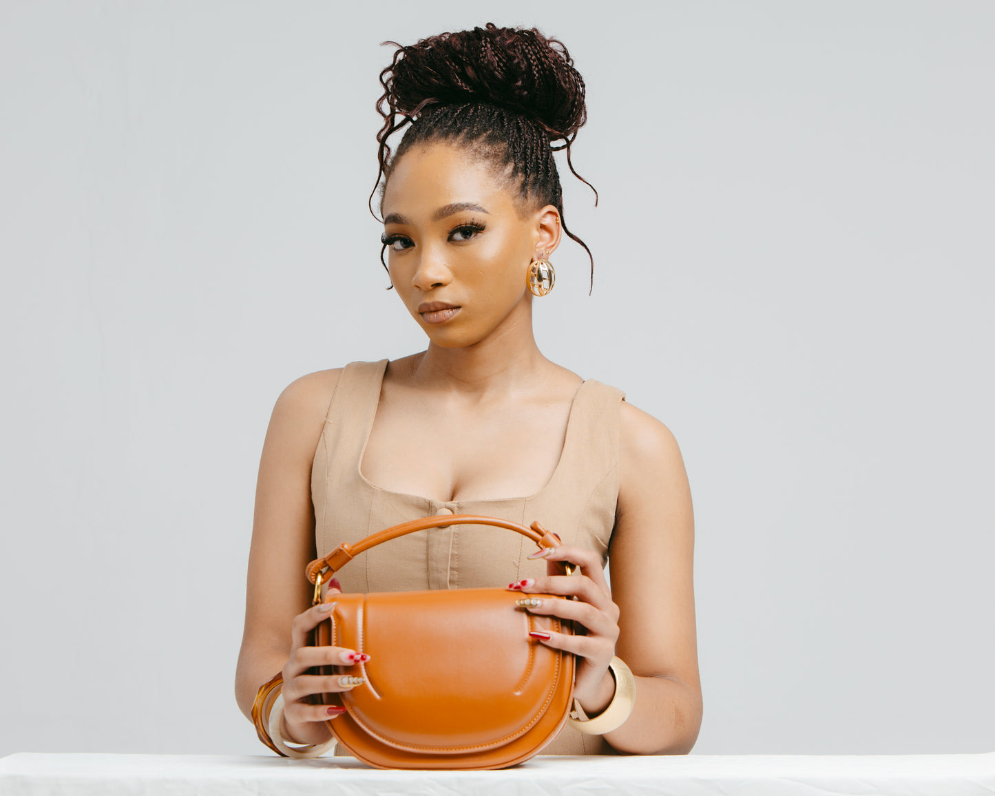 Tan Oval Shoulder Bag