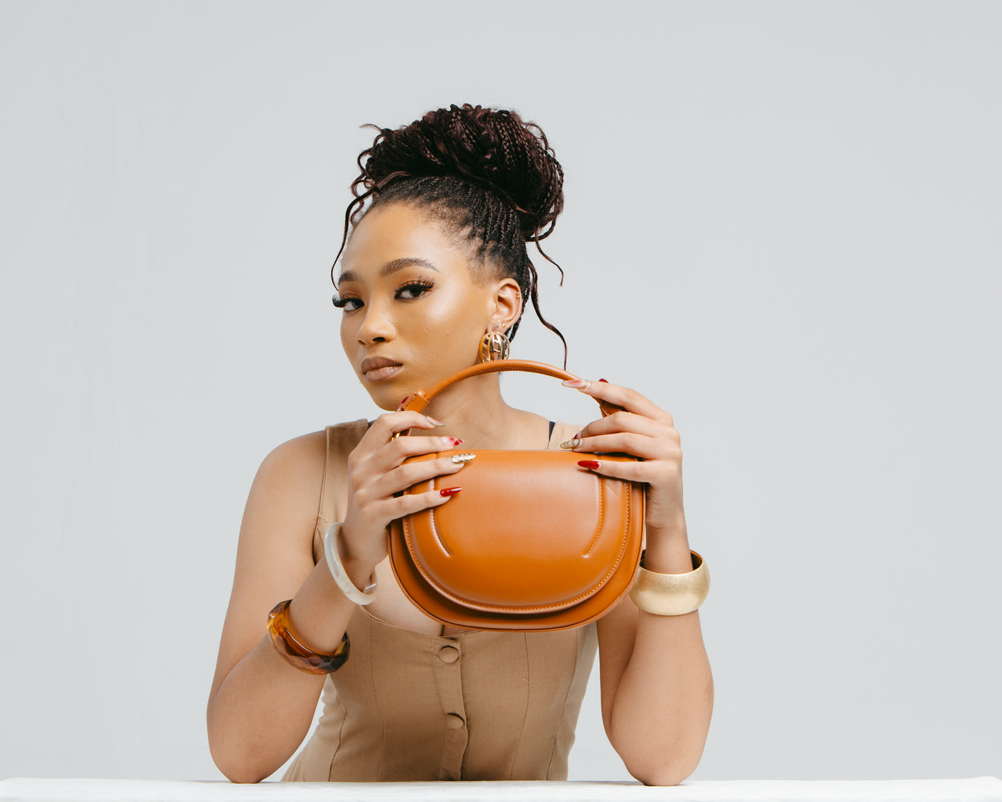 Tan Oval Shoulder Bag