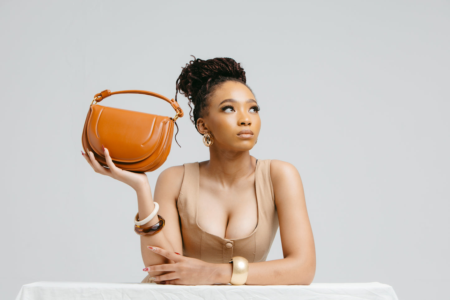 Tan Oval Shoulder Bag