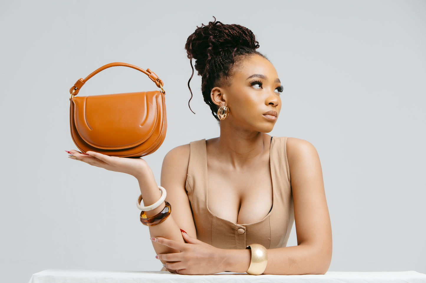 Tan Oval Shoulder Bag