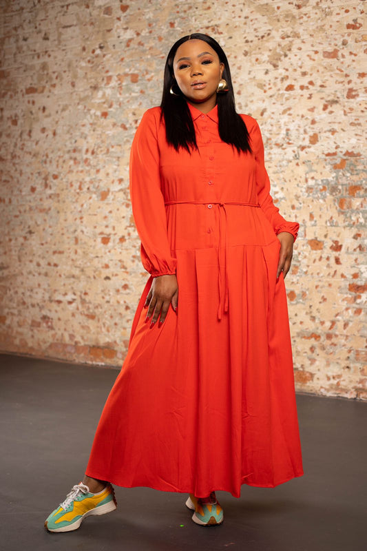 Orange Pleated Dress (7800153178278)