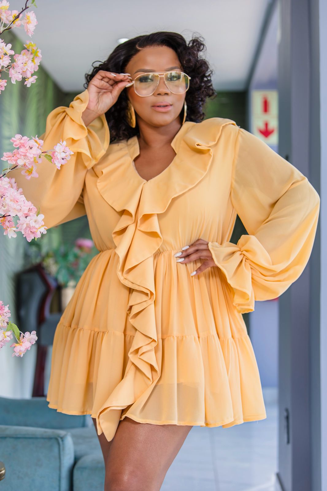Golden Ruffle Dress ( Avail on Pre-Order)
