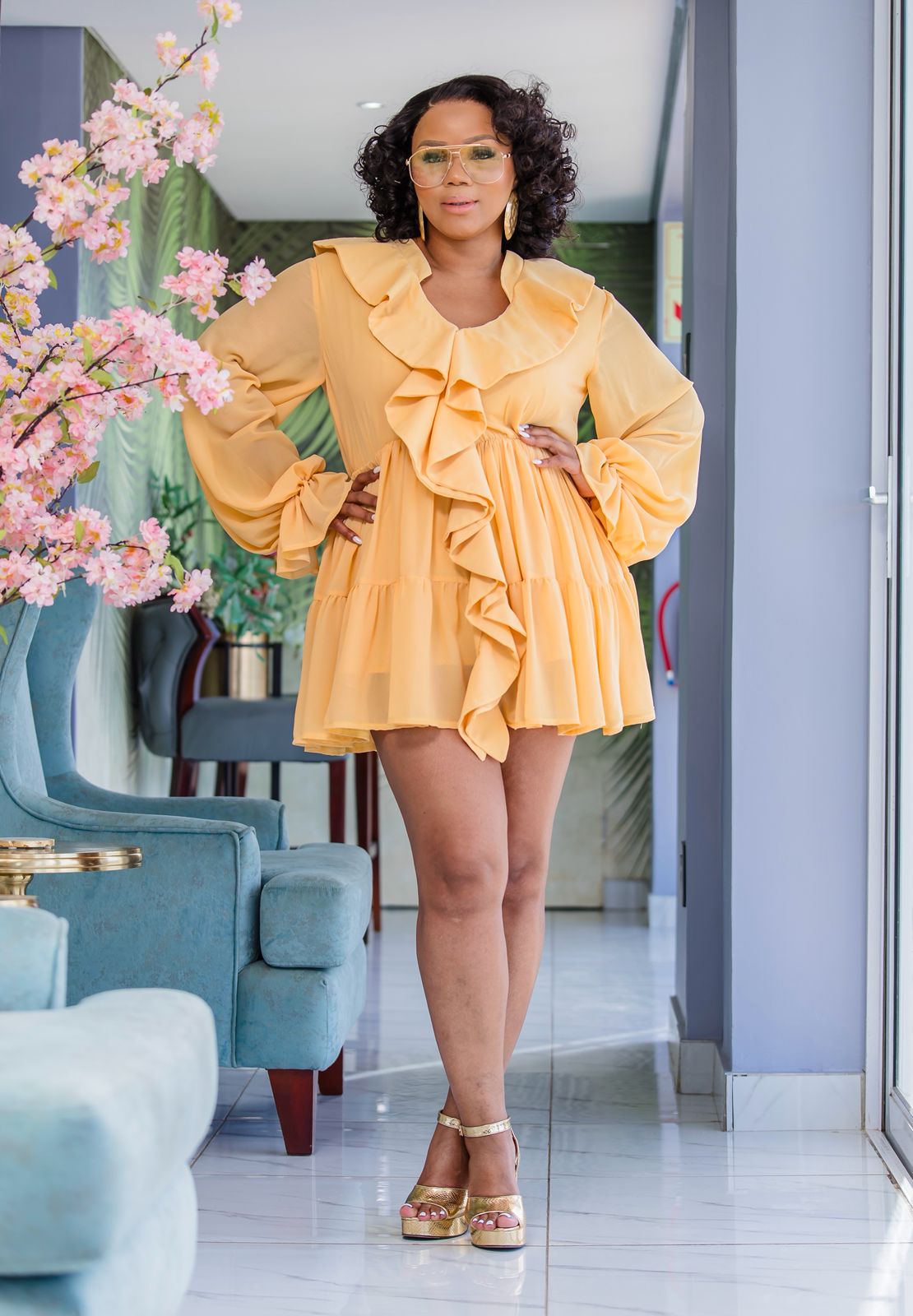 Golden Ruffle Dress ( Avail on Pre-Order)