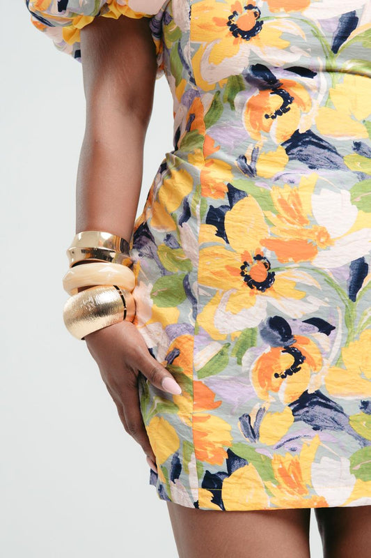 Mini Floral Yellow Dress