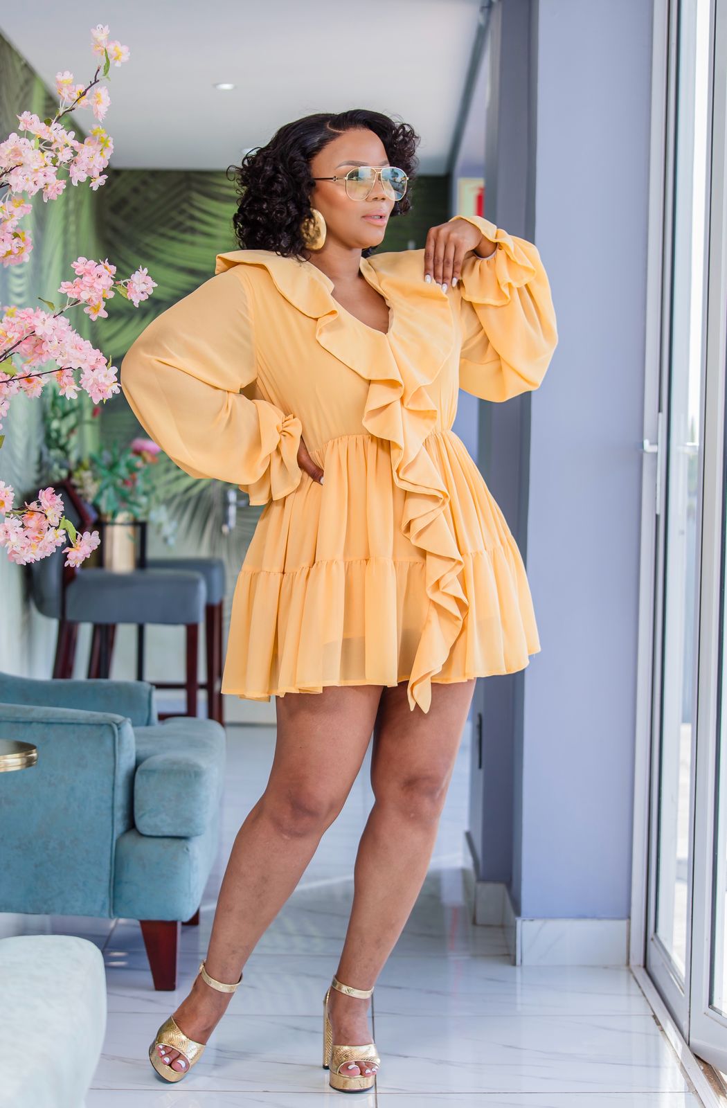 Golden Ruffle Dress ( Avail on Pre-Order)