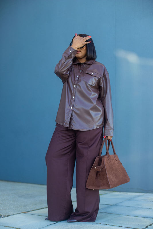 Brown PU Leather Shirt
