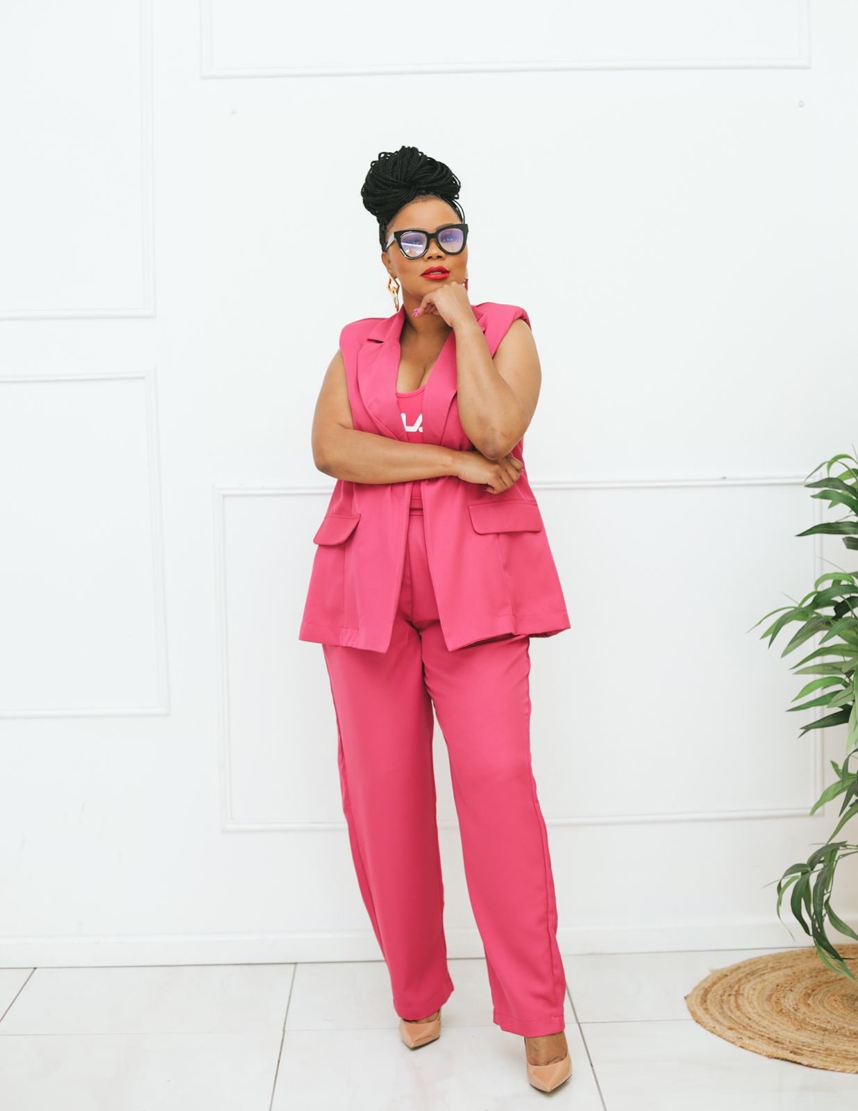 Pink Sleeveless Suit (Top only) (7374044987558)