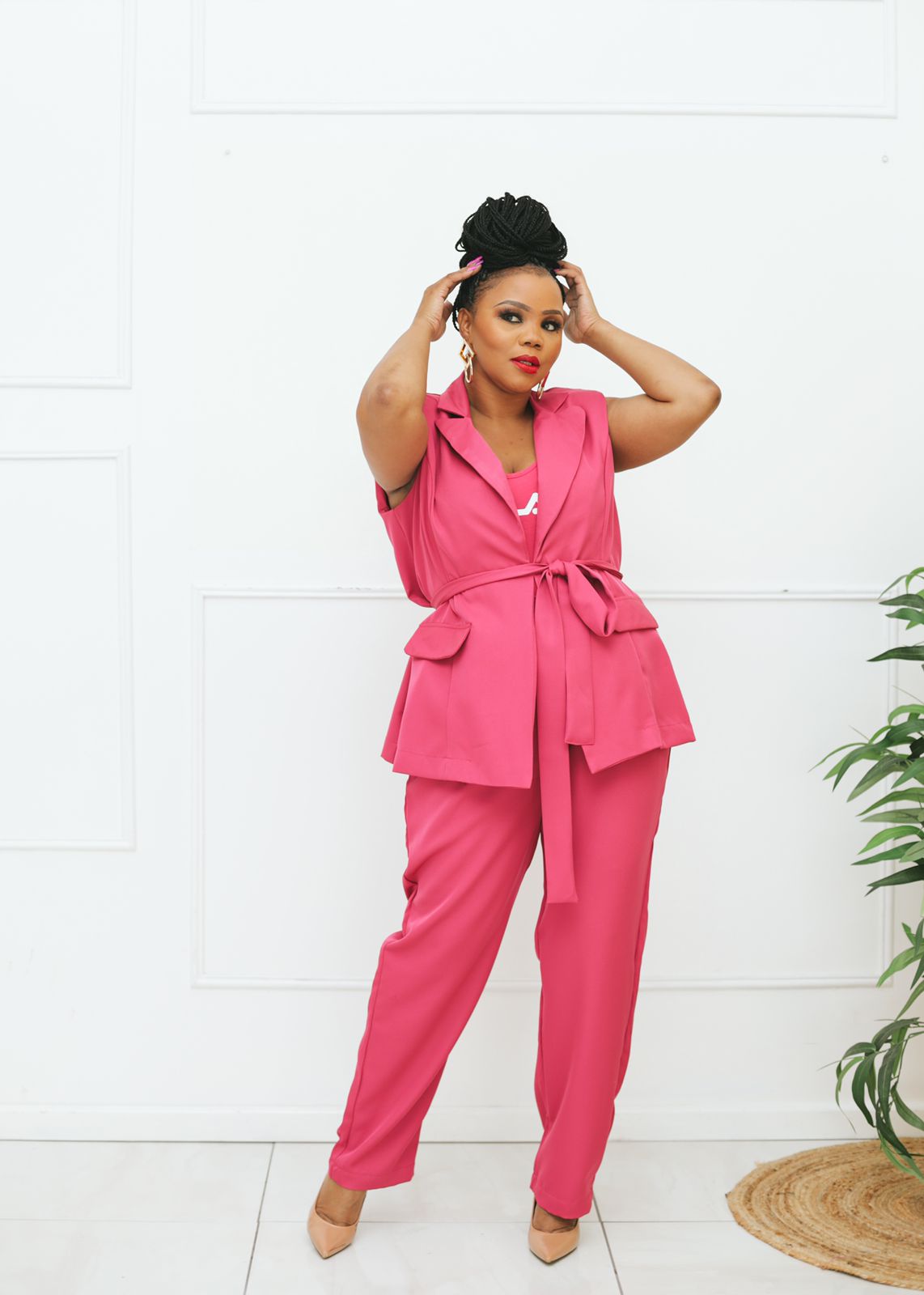 Pink Sleeveless Suit (Top only) (7374044987558)